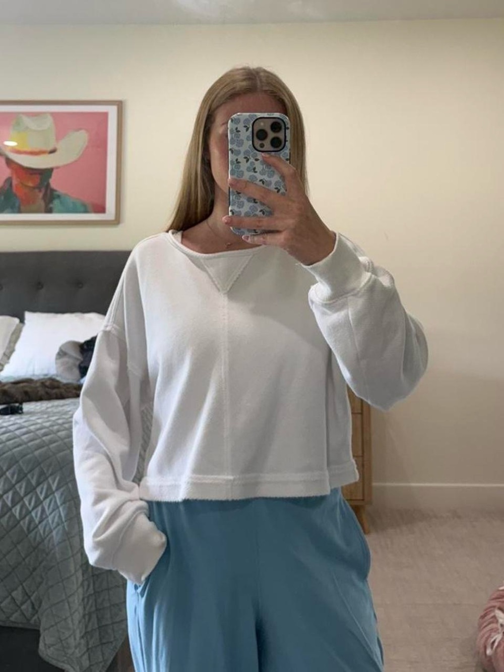 aerie White Cropped Pullover Sweatshirt